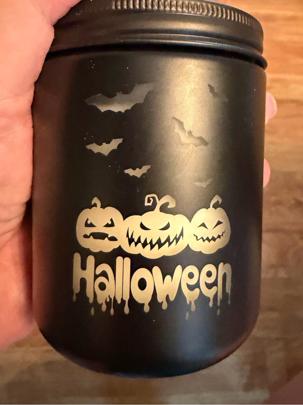 New soy wax cotton wick reusable glass jar candle Halloween black bats screw cap